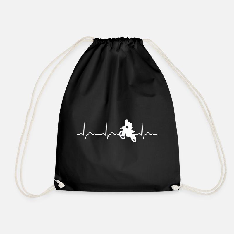 Heartbeat motocross motorcycle biker gift - Drawstring Bag - black
