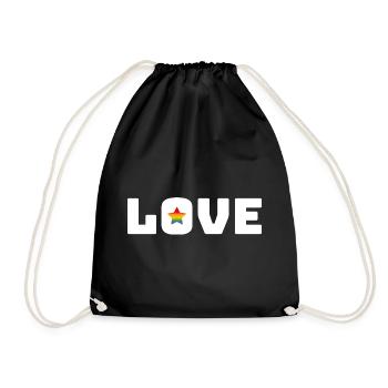 Love Star Rainbow white lgbt csd tshirt - Drawstring Bag - black - Front