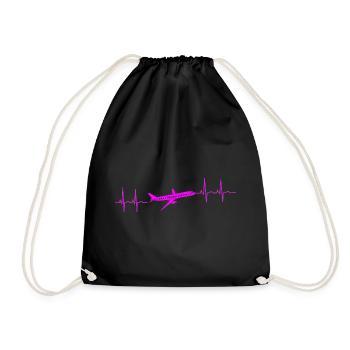 Heartbeat Cardiogram Holiday Airplane - Drawstring Bag - black - Front
