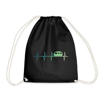 Caravan heartbeat camping caravaning - Drawstring Bag - black - Front