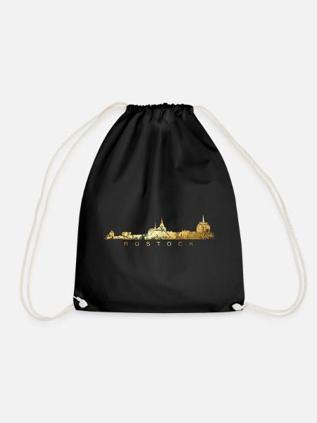Rostock Skyline (Vintage Goldgelb) - Turnbeutel - Schwarz