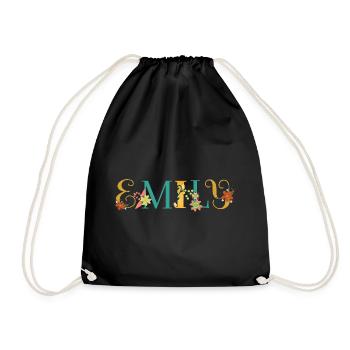 EMILY Name Art With Flowers Embroidered - Drawstring Bag - black - Front