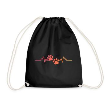 Sunset Dog Paw Heartbeat Dog - Drawstring Bag - black - Front