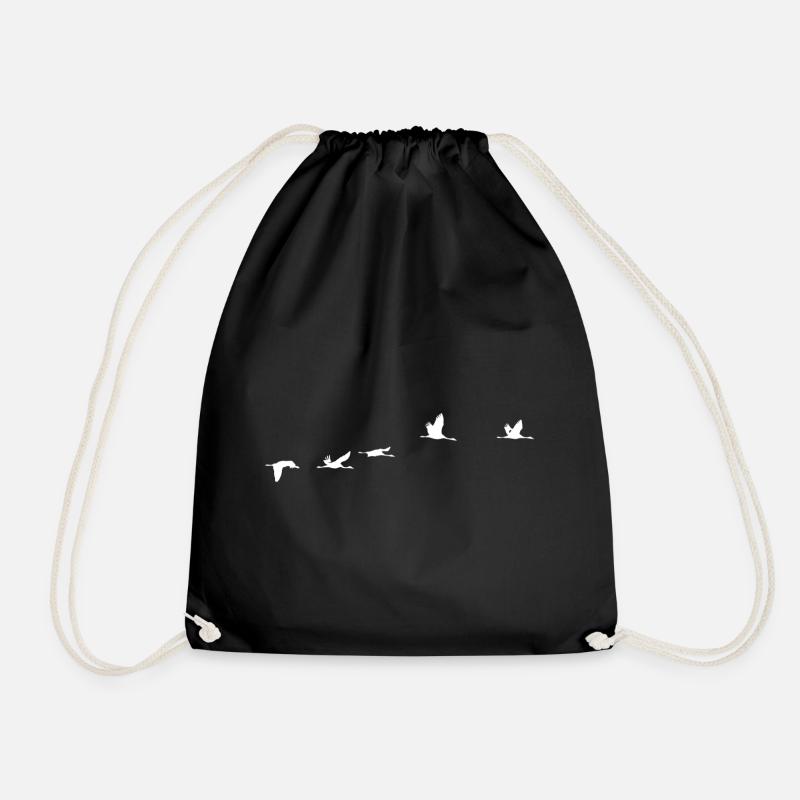 Migratory birds white crane - Drawstring Bag - black
