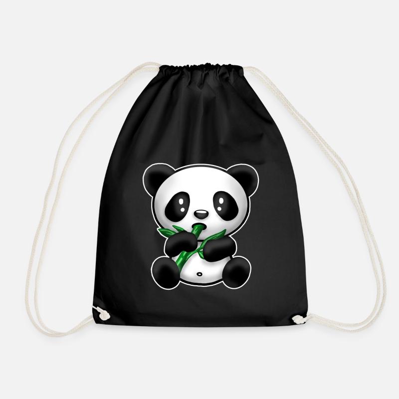 Panda mit Bambus - Turnbeutel - Schwarz