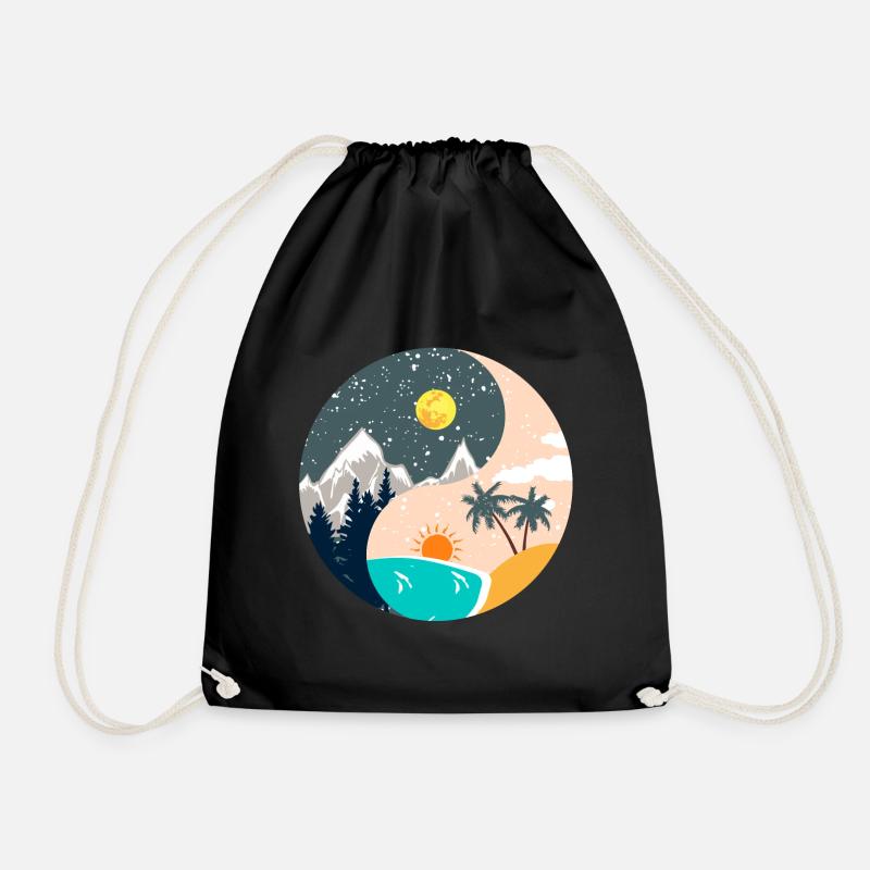 Ying & Yang - Sunset & Mountain Landscape - Drawstring Bag - black