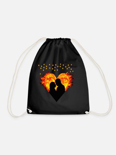 Coeur flammes amour couple étoiles - Sac de sport léger - noir