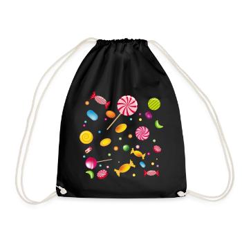 A lot of candy, candy, lollipops and chewing gum - Drawstring Bag - black - Front