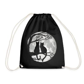 Cats on Tree at Moonlight - Dear Cat - Drawstring Bag - black - Front
