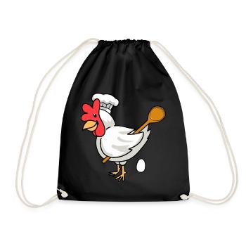 Baker Chicken Egg Cooking Spoon Bakery Egg Bake Cook - Drawstring Bag - black - Front