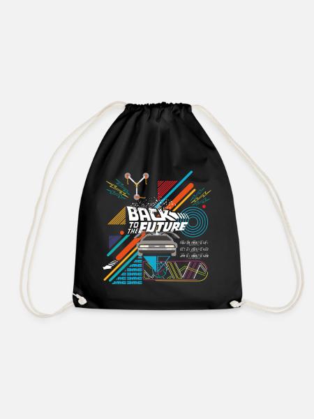 Back To The Future Logo With Delorean Time Machine - Drawstring Bag - black