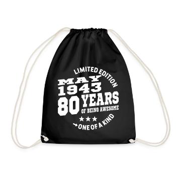 80 Jahre alt - Geburtstag Mai 1943 - Turnbeutel - Schwarz - Vorne
