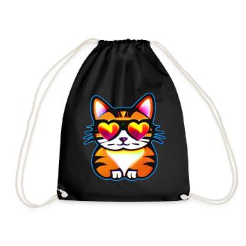 Cute cat with cool heart sunglasses - Drawstring Bag - black - Front