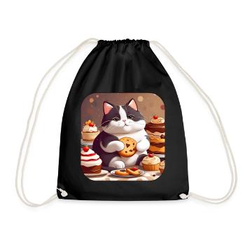 Niedliche dicke Katze mit Keksen und Kuchen - Turnbeutel - Schwarz - Vorne