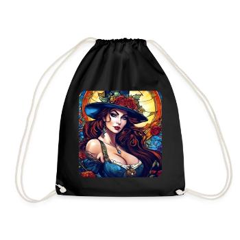 Sexy witch with red hair and flowers - Drawstring Bag - black - Front