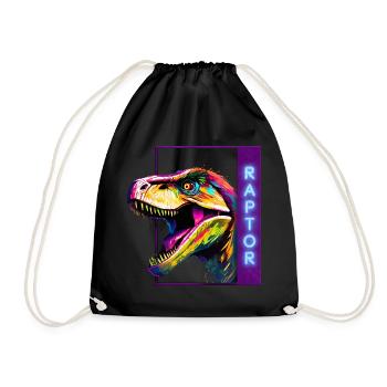 Neon Raptor - Multicolored Velociraptor Artwork - Drawstring Bag - black - Front