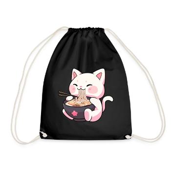 Chat Kawaii mignon mangeant des Ramen - Chemise Anime - Sac de sport léger - noir - Devant