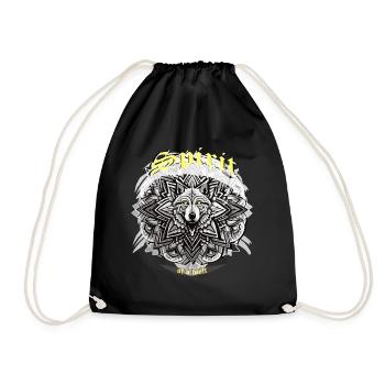 Spirit of a Wolf: Indianer-inspiriertes Mandala - Turnbeutel - Schwarz - Vorne