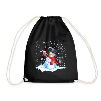 Noël nostalgie bonhomme de neige avec hibou, lanterne - Sac de sport léger - noir - Devant