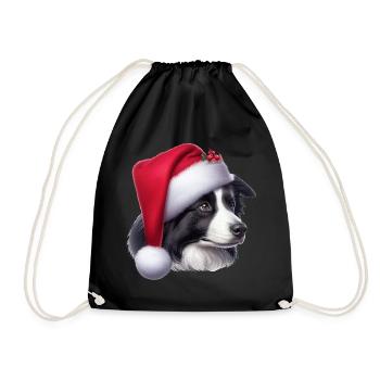 Border Collie Weihnachtsmann - Turnbeutel - Schwarz - Vorne