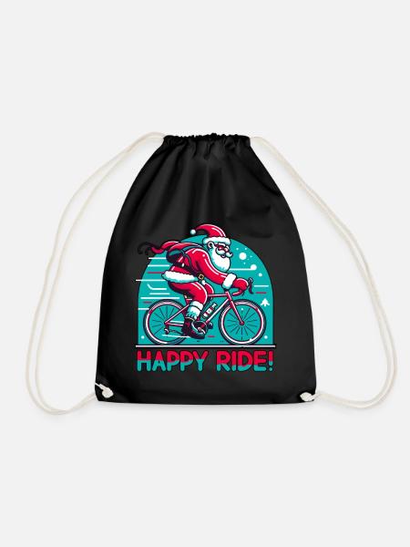 Happy Ride Chrsitmas Nikolaus auf dem Rennrad - Turnbeutel - Schwarz
