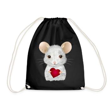 niedliche weiße Maus mit Herz zum Valentinstag - Turnbeutel - Schwarz - Vorne