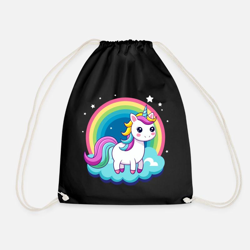 Süßes Regenbogen-Einhorn - Turnbeutel - Schwarz