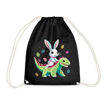 Easter Bunny Rides Dinosaur - Drawstring Bag - black - Front