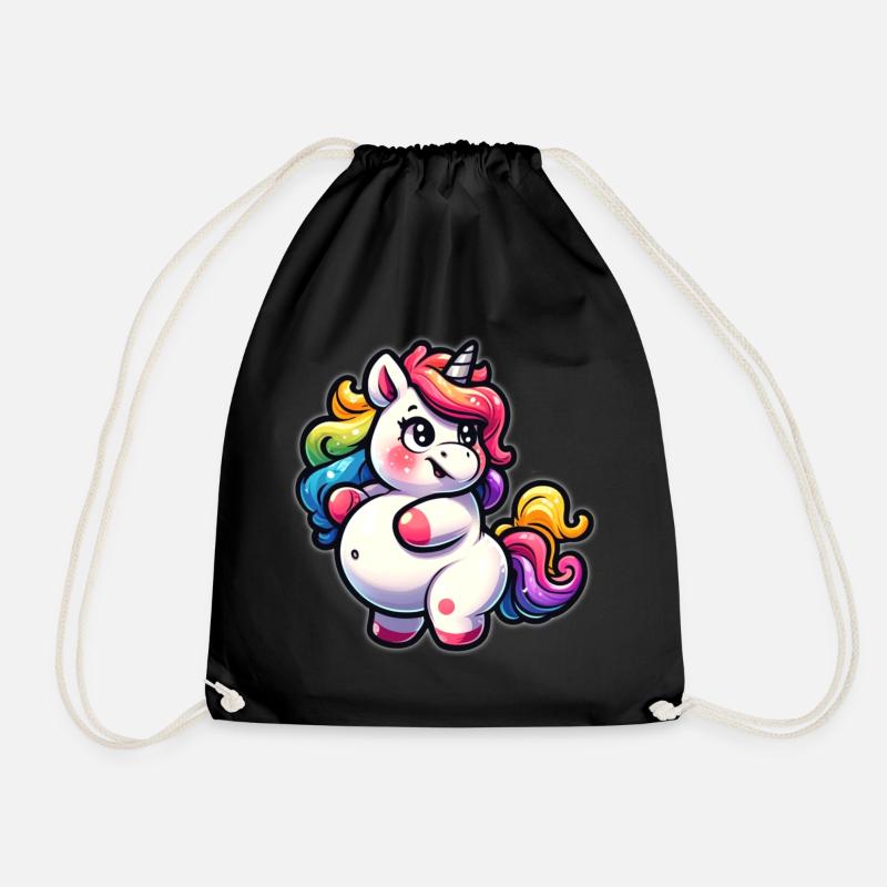 Cute Rainbow Unicorn - Drawstring Bag - black