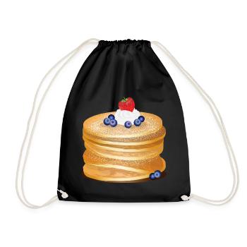 Golden brown pancakes with berries and cream motif - Drawstring Bag - black - Front