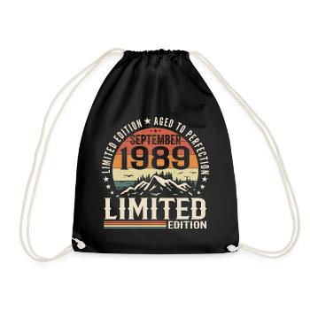 September 1989, September 1989 Birthday Gift - Drawstring Bag - black - Front