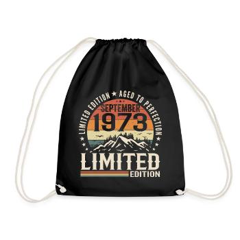 September 1973, September 1973 Birthday Gift - Drawstring Bag - black - Front