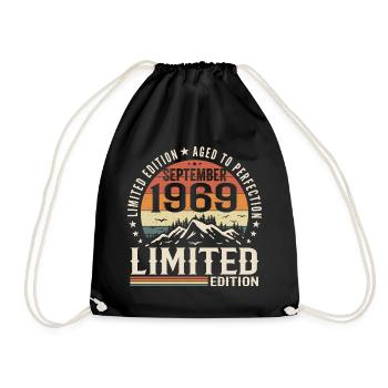 September 1969, September 1969 Birthday Gift - Drawstring Bag - black - Front