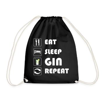 Gin Statement EAT SLEEP GIN REPEAT - Turnbeutel - Schwarz - Vorne