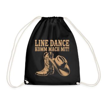 Line Dance Komm mach mit! Cowboyhut Westernstiefel - Turnbeutel - Schwarz - Vorne