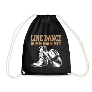 Line Dance Komm mach mit! Cowboyhut Westernstiefel - Turnbeutel - Schwarz - Vorne