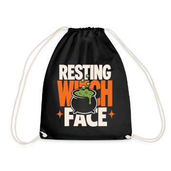 Resting Witch Face Cauldron - Drawstring Bag - black - Front
