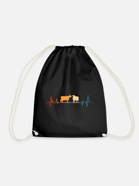 Cow heartbeat gift cows - Drawstring Bag - black