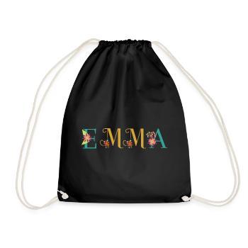 EMMA Name Art With Flowers Embroidered - Drawstring Bag - black - Front