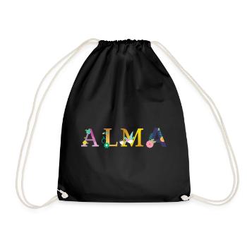 ALMA Name mit Blumen geschmückt - Turnbeutel - Schwarz - Vorne