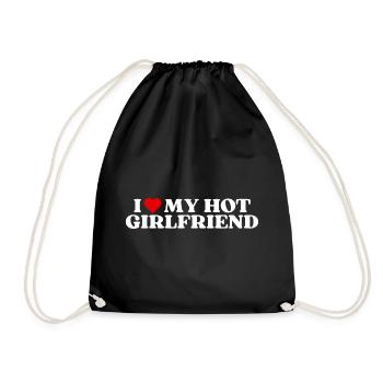 I love my hot girlfriend! cute couple saying cool - Drawstring Bag - black - Front