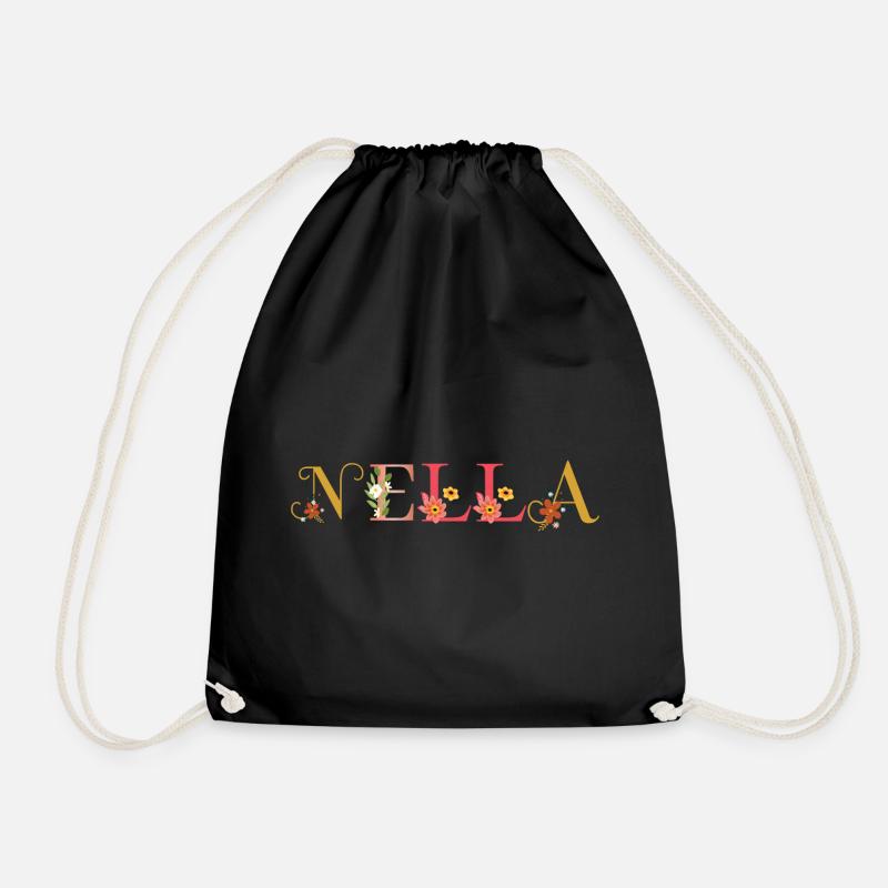 NELLA name decorated with flowers - Drawstring Bag - black