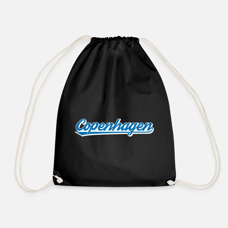 Copenhagen Lettering Blue-White Graphic - Drawstring Bag - black