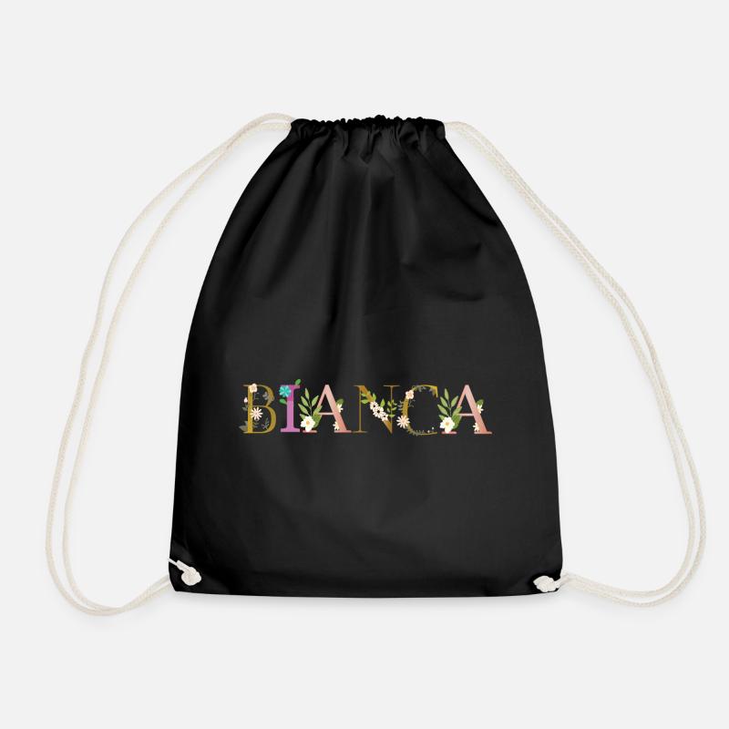BIANCA Name mit Blumen geschmückt - Turnbeutel - Schwarz