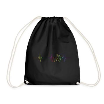 Handball Herzschlag EKG - Regenbogen Farben - Turnbeutel - Schwarz - Vorne