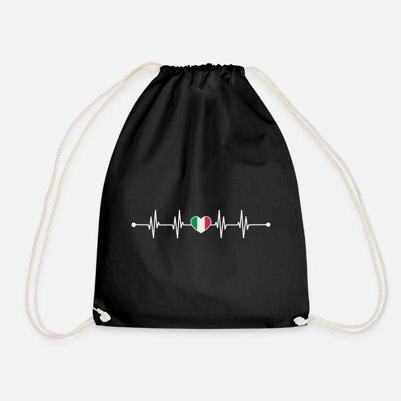 Italian Flag Heartbeat Design - Drawstring Bag - black