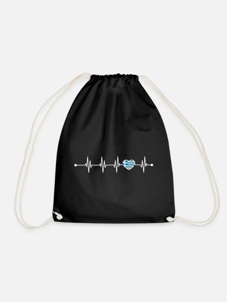 Heartbeat greece flag - Drawstring Bag - black