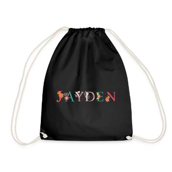 JAYDEN Namenskunst mit gestickten Blumen - Turnbeutel - Schwarz - Vorne