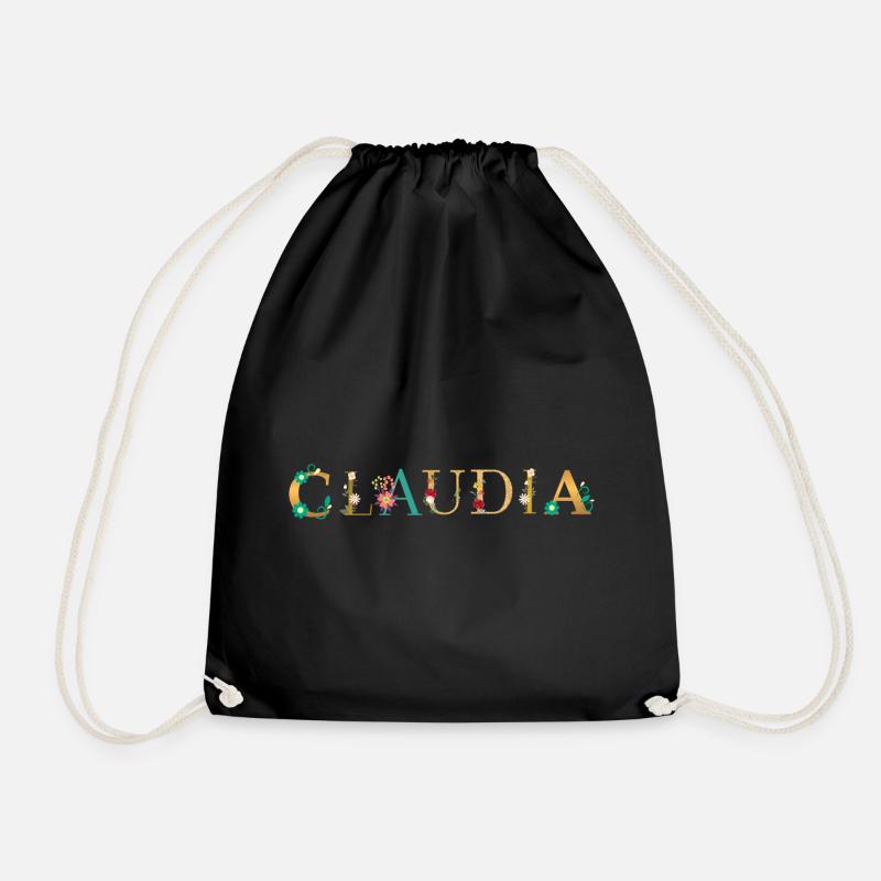 CLAUDIA name decorated with flowers - Drawstring Bag - black