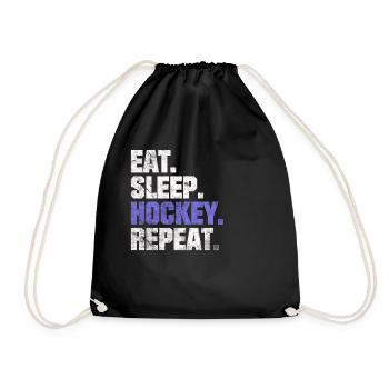 EAT SLEEP HOCKEY REPEAT ICE HOCKEY SPEECH GIFT - Drawstring Bag - black - Front
